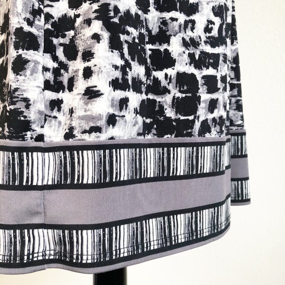 BCBGMaxAzria Petite Black White Gray Brush Stroke Surplice Faux Wrap Dress - Picture 11 of 13